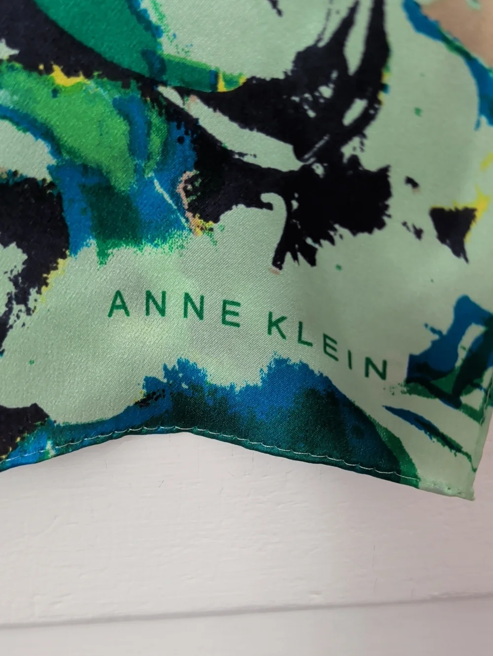 Anne Klein Silk Scarf Green Blue Abstract Floral 13.5